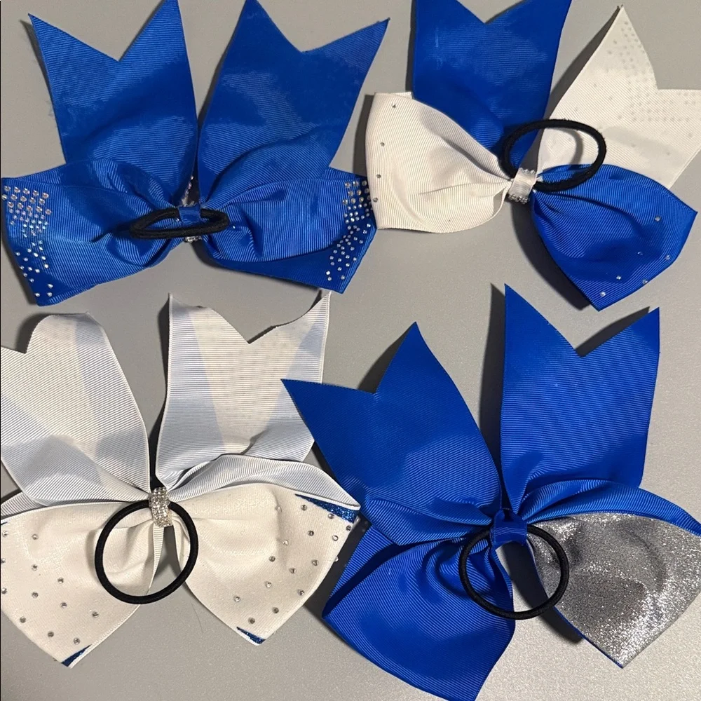 Cheer Blue and White Bow Set